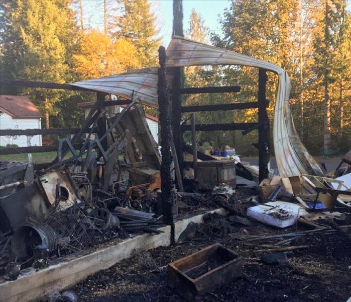 Aftermath of a shed fire in Puyallup, WA